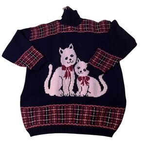 New Concepts | Vintage Deadstock Cats Bows Tartan Plaid Turtleneck Sweater NWT